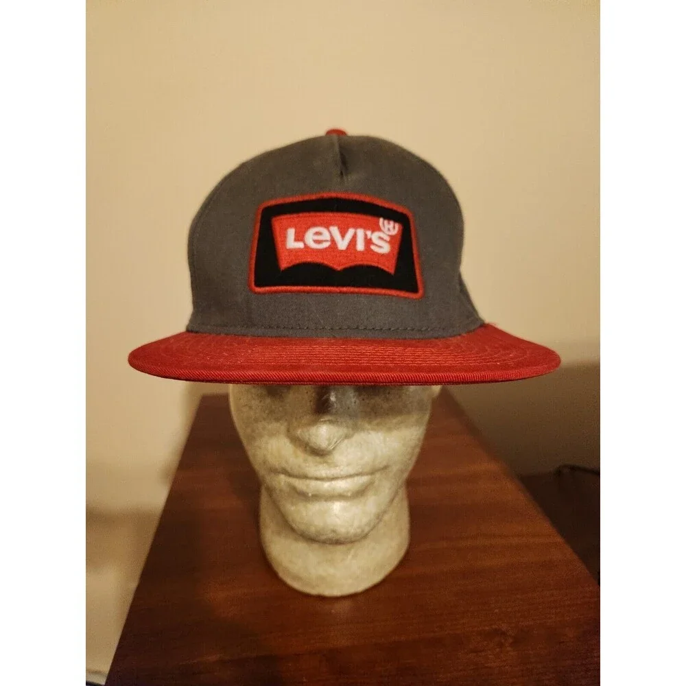 Levi's Men's Classic Adjustable Snapback Trucker Baseball Hat Cap Red Grey Patch